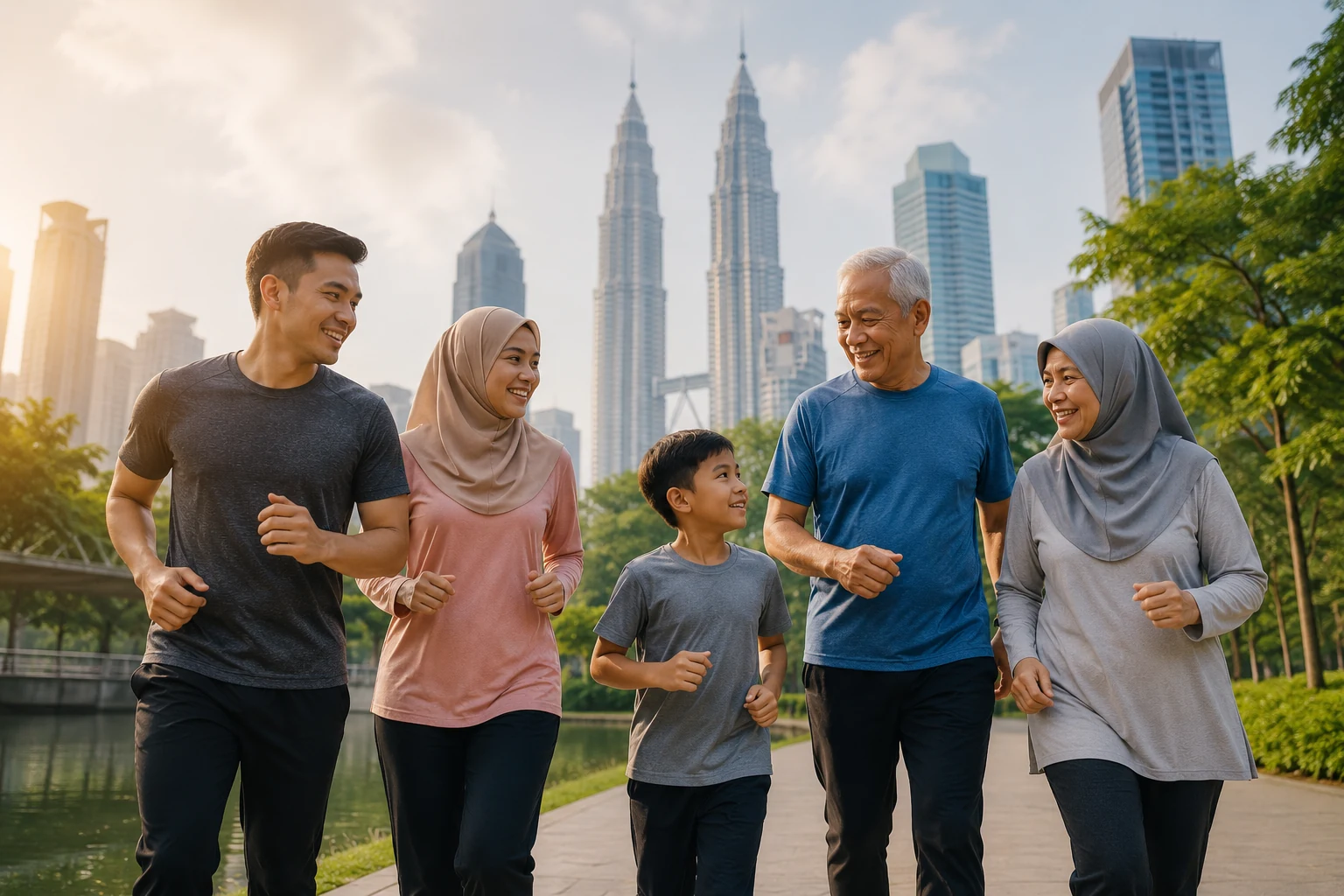 Healthy active Malaysian adults aged 45-70 participating in wellness activities