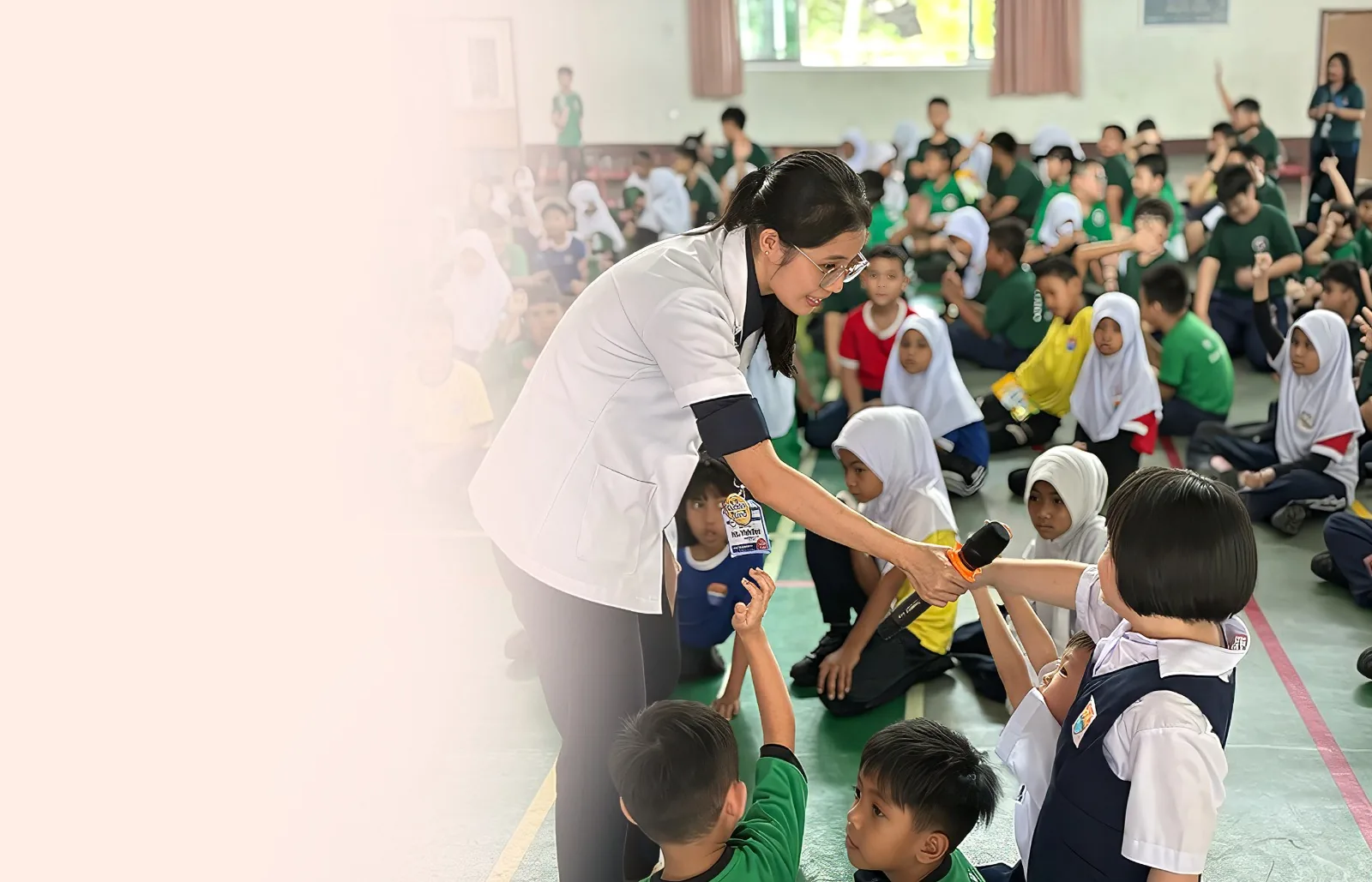 Children washing hands with a clean hands healthy tummies message.