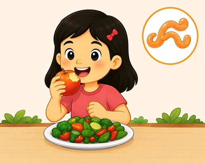 Child eating food that may be contaminated.