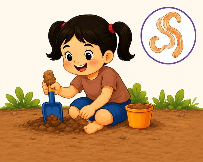 Child playing with soil outdoors.