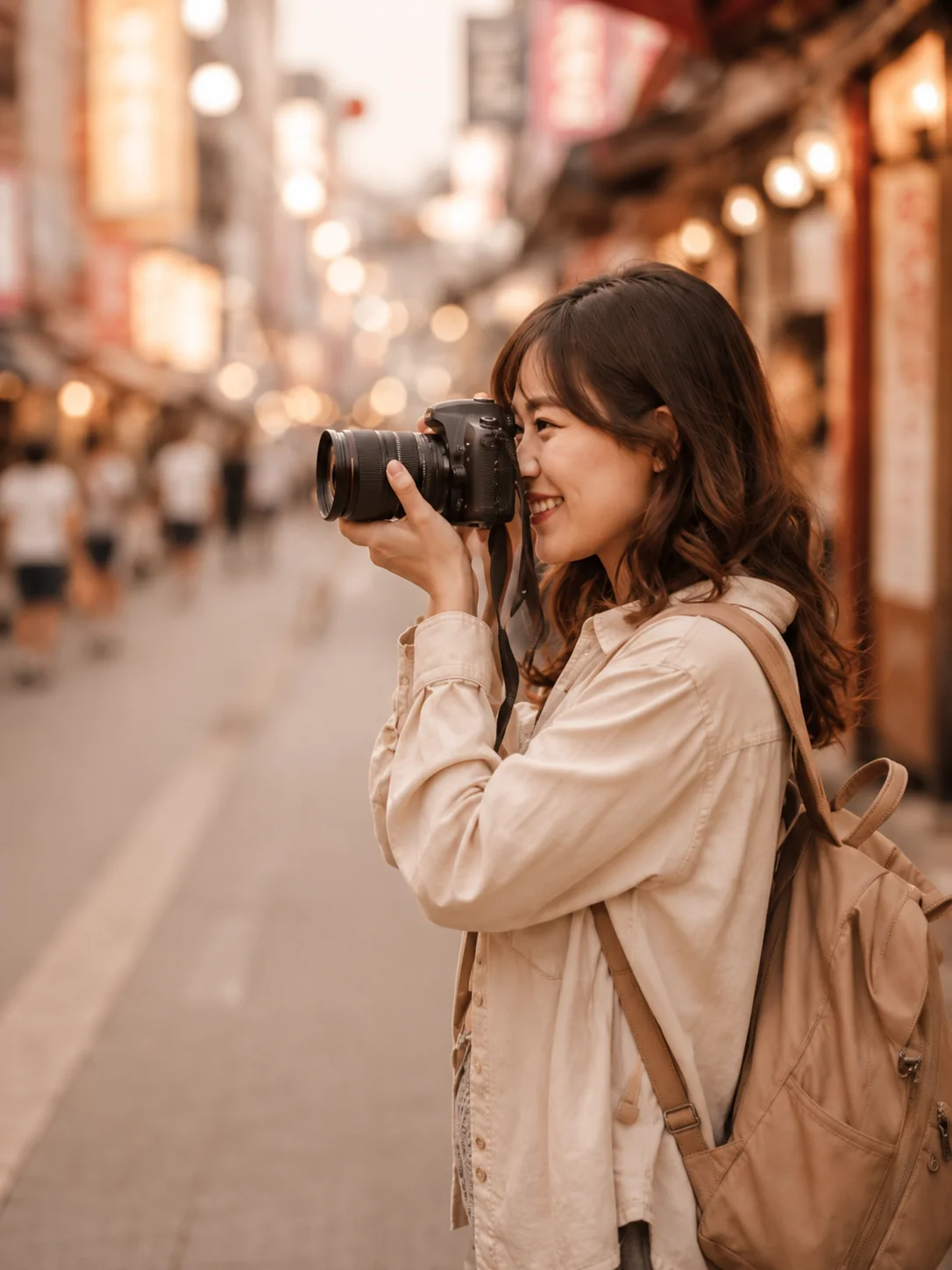 Woman taking photos in the city