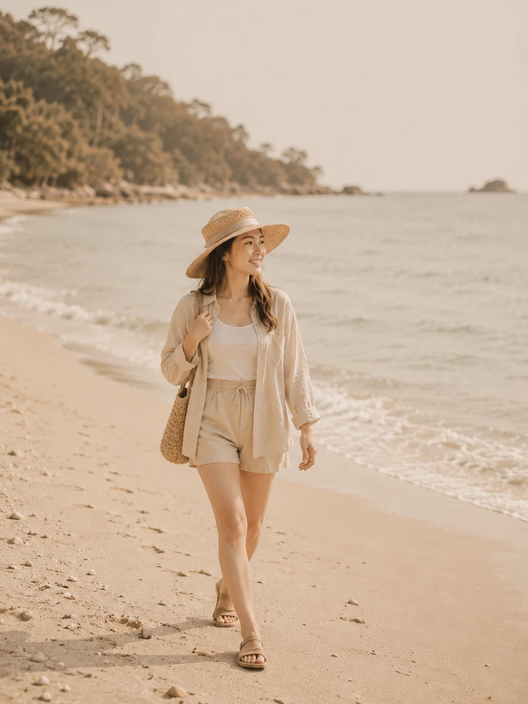 Woman walking on a beach