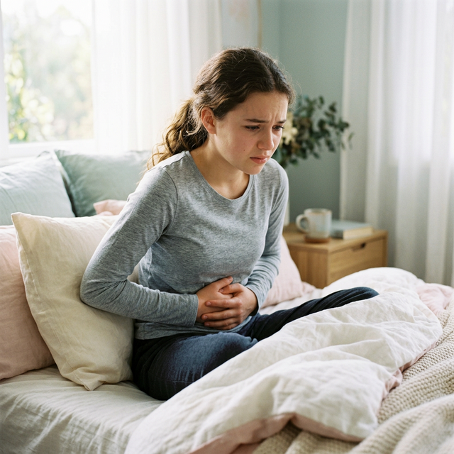 Teen experiencing dysmenorrhea cramps
